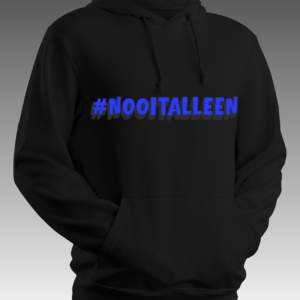 NooitAlleen bold blue text on black unisex hoodie – streetwear design