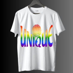 Unique & Unbothered rainbow fingerprint graphic on unisex T‑shirt
