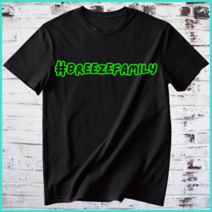 #BreezeFamily neon green graphic printed on black unisex T‑shirt