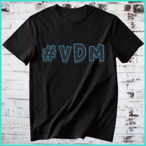#VDM bold graphic printed on black unisex T‑shirt