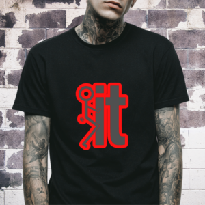 The Fuck It unisex T‑shirt with playful stick‑figure graphic and bold outlined text