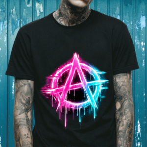 Neon Anarchy Giggle unisex T‑shirt with bright dripping neon symbol graphic